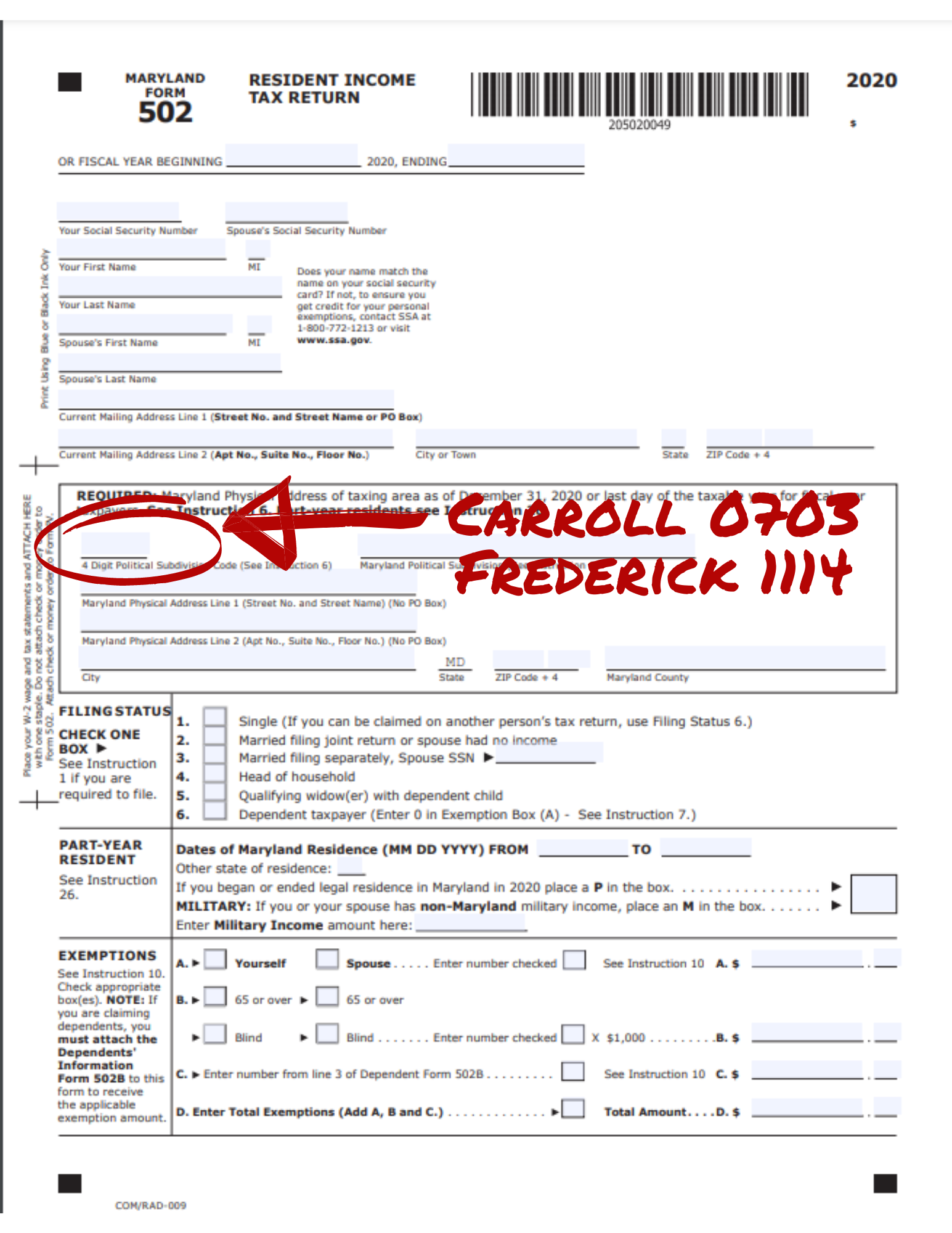 MD Form 502 Incorporated Town Indication